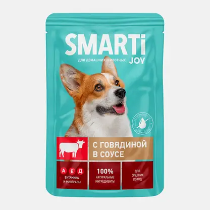 Влажный корм для собак с говядиной Smarti Joy 415г