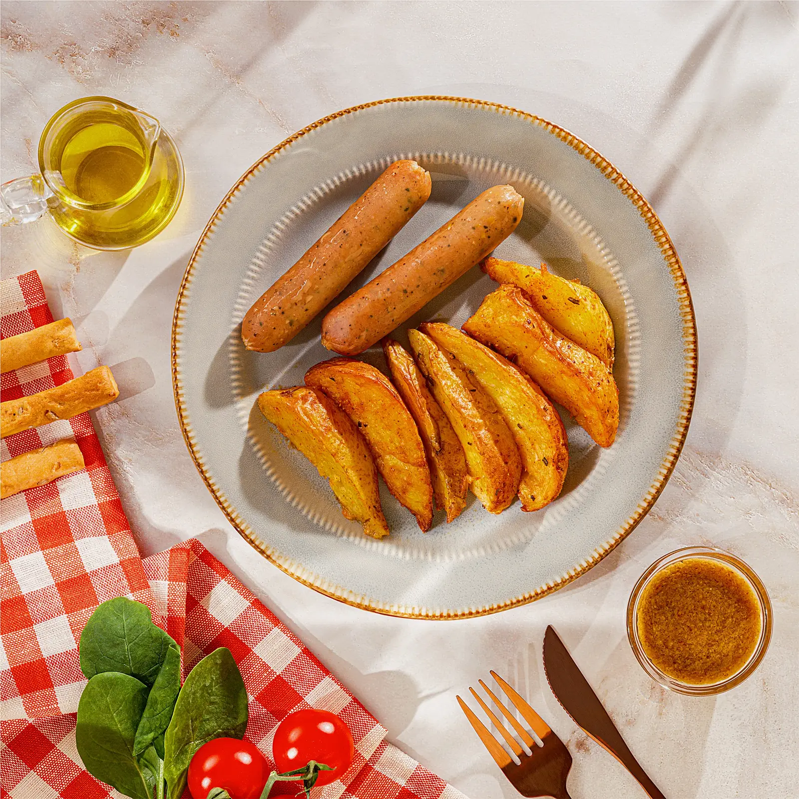 Изображение товара Колбаски с картофелем и соусом горчичным М Кухня 210г - вкусное быстрые блюдо