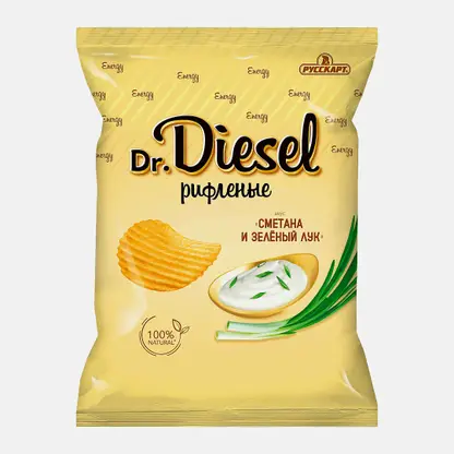Чипсы рифленые Сметана и зеленый лук Dr. Diesel 120г