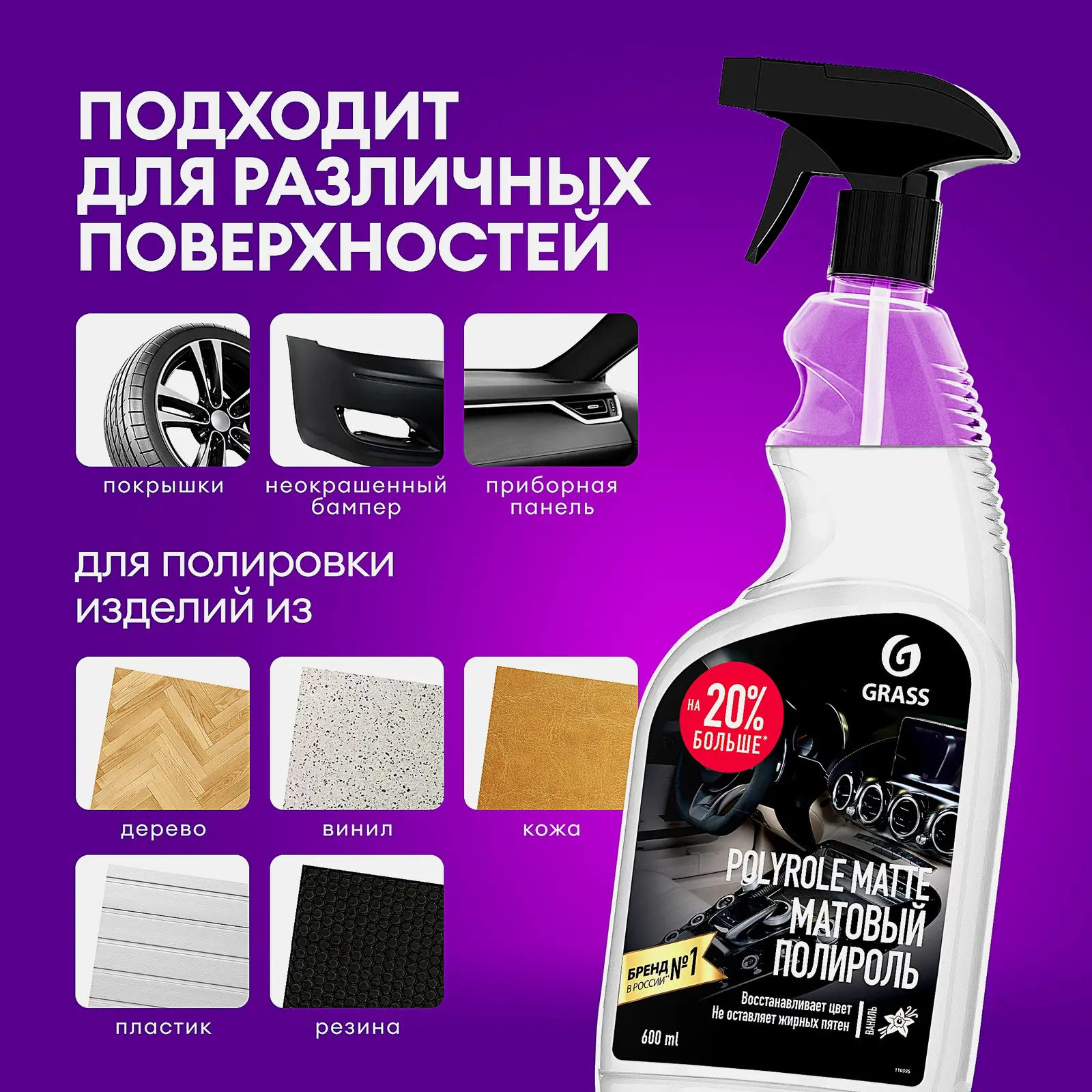 Полироль матовый Grass Polyrole Matte Ваниль 500мл - фото 3 Полироль матовый Grass Polyrole Matte Ваниль 500мл - фото 3
