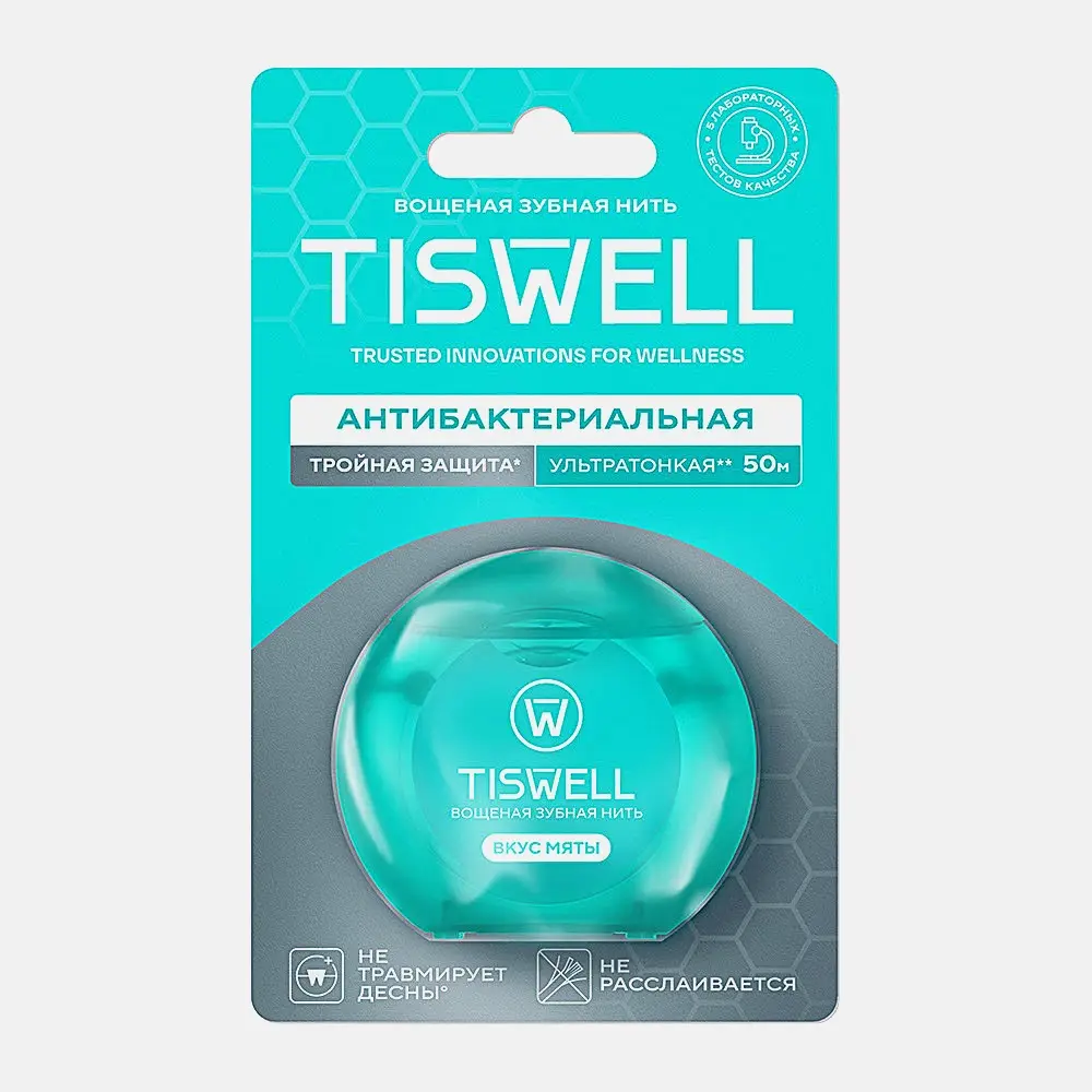 Зубная нить Tiswell вощеная вкус мяты