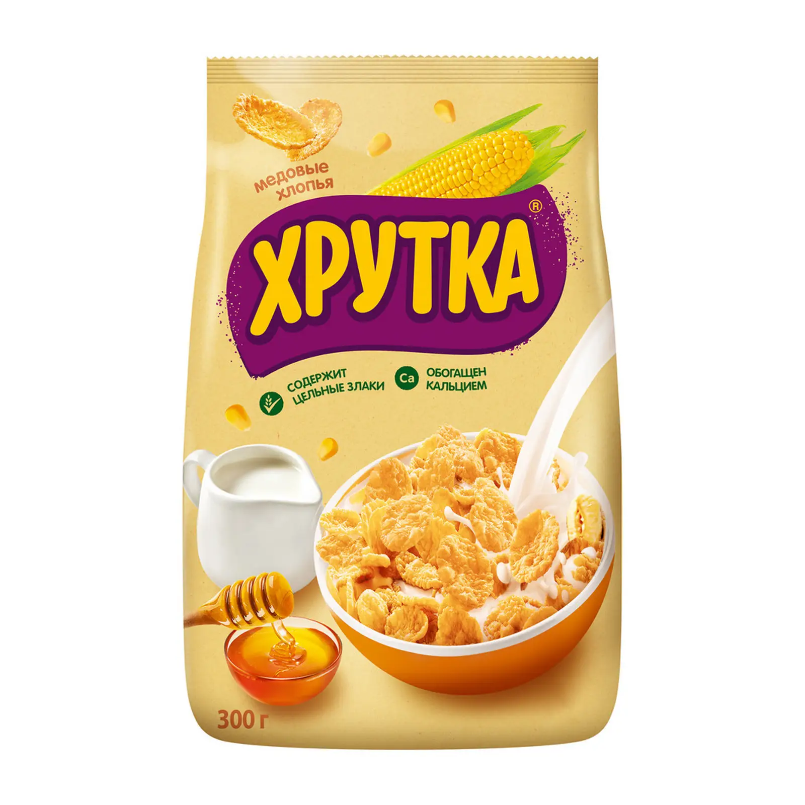 Изображение товара Кукурузные хлопья Хрутка Медовые обогащенные кальцием 300г