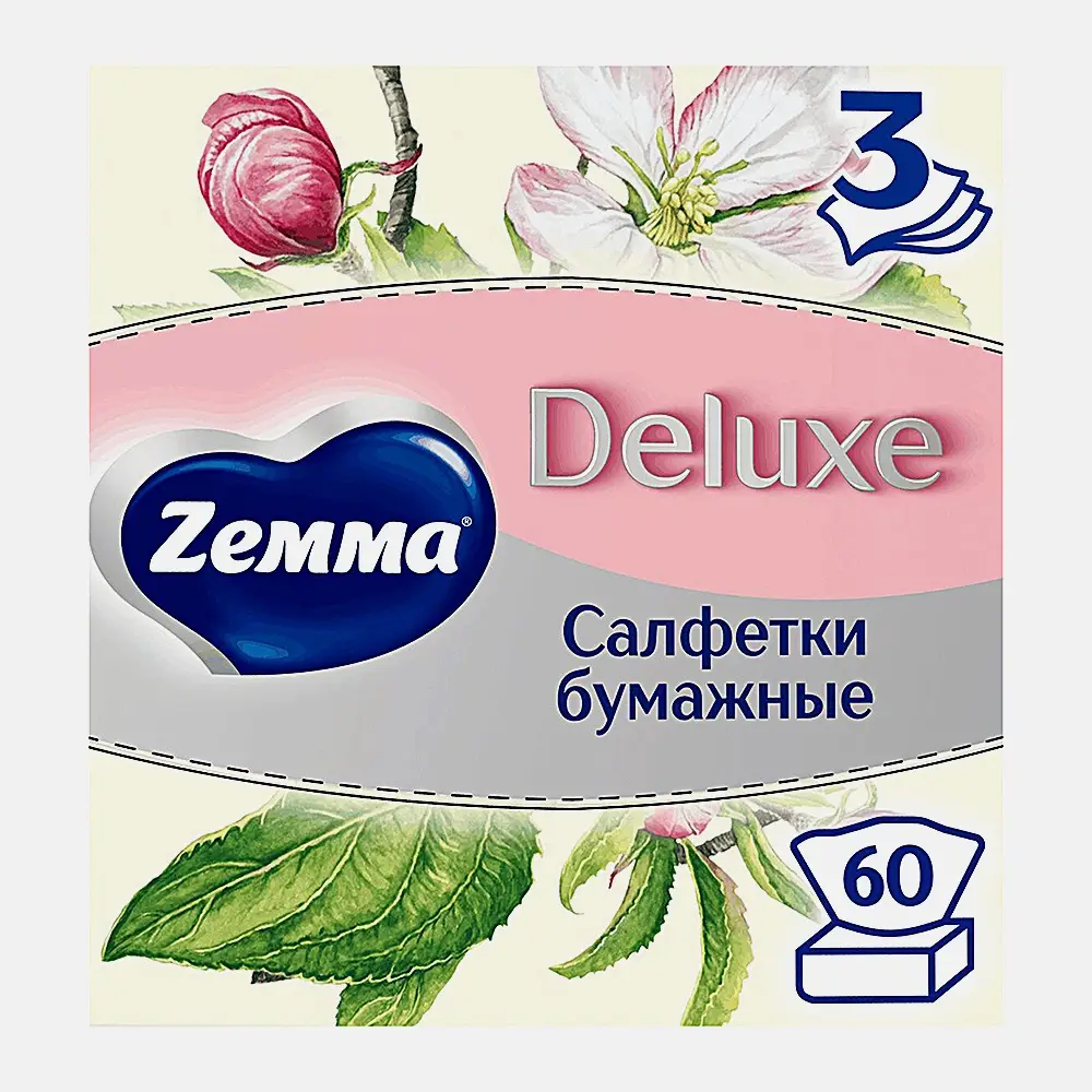 Салфетки бумажные в коробке Zewa Deluxe Арома Коллекция 3 слоя 60шт в ассортименте