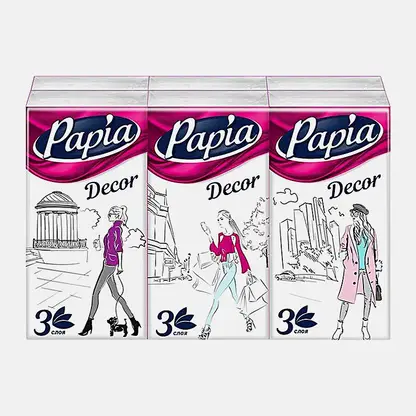 Носовые платки Decor 3 слоя 6шт Papia