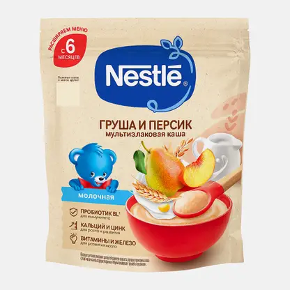 Каша молочная Nestle Мультизлаковая Груша и персик 200г