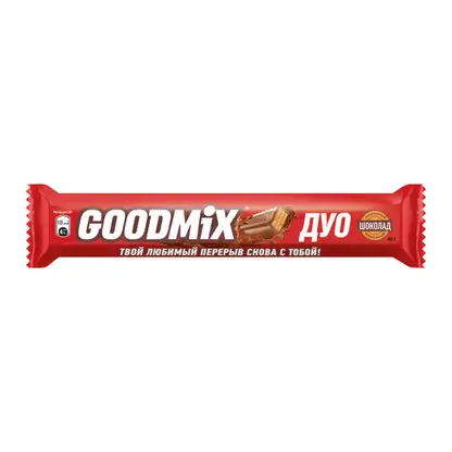 Изображение товара Шоколадный батончик Goodmix молочный шоколад с хрустящей вафлей Дуо Original 40г