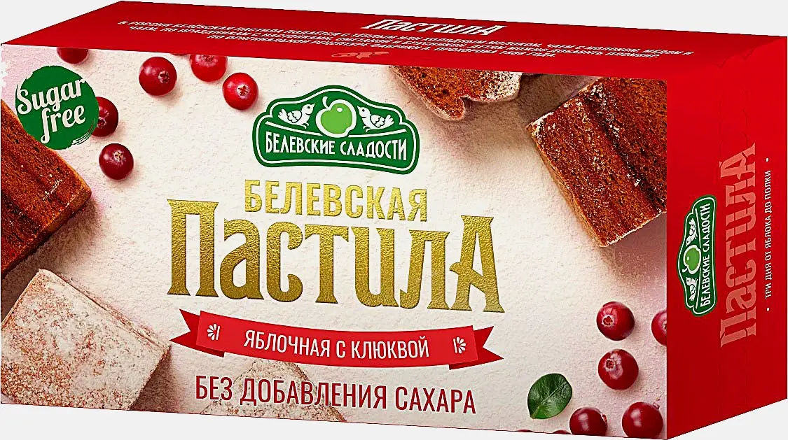 Изображение товара Яблочная пастила с клюквой без сахара 200г Белевская пастила
