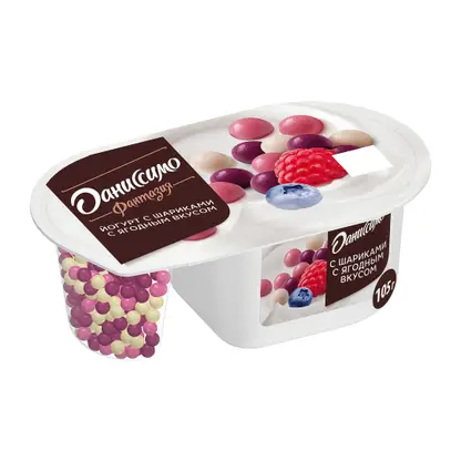 Изображение товара Йогурт Даниссимо Фантазия с хрустящими шариками с ягодным вкусом 6.9% 105г
