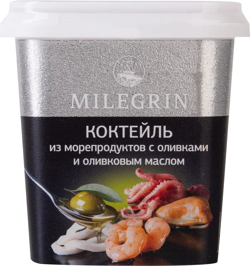 Коктейль Milegrin из морепродуктов с оливками в оливковом масле 270г — в  каталоге на сайте сети Магнит | Краснодар