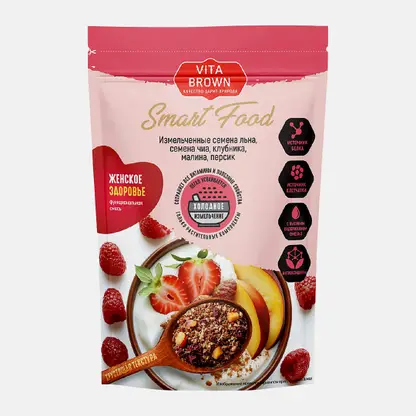Измельченные семена льна, семена чиа, клубника, малина, персик Vita Brown 160г