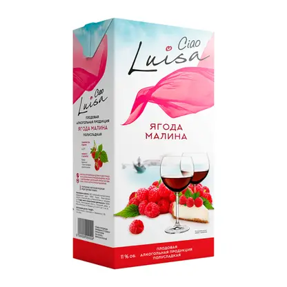 Плодовая алкогольная продукция Luisa Ciao Малина красная полусладкая 11% 1л