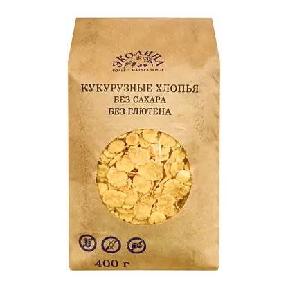 Изображение товара Хлопья кукурузные без глютена и сахара Эколина 400г