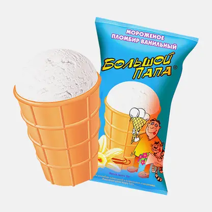 Мороженое Большой папа стаканчик Ванильное в вафельном стаканчике 70г