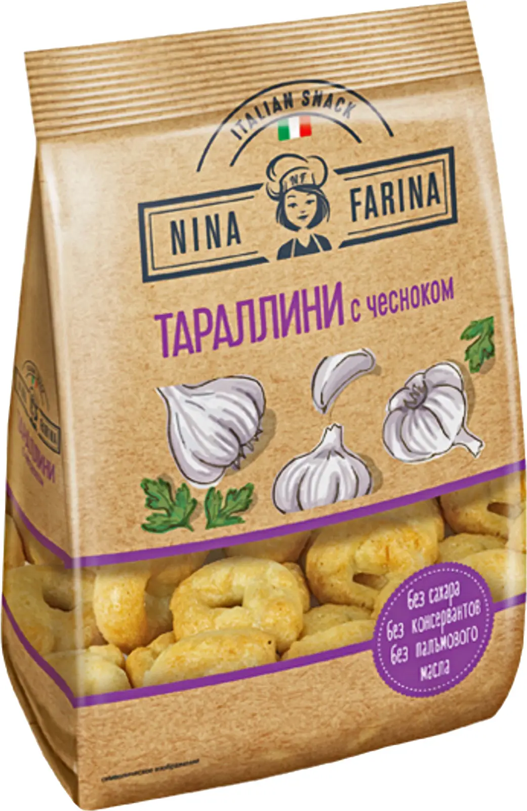 Тараллини Nina Farina с чесноком 180г - Магнит-Продукты