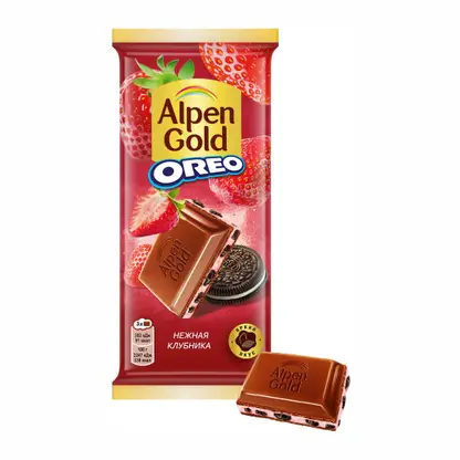 Изображение товара Шоколад Oreo нежная клубника молочный с кусочками печенья Alpen Gold 90г/85г