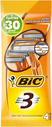 Изображение товара Бритва мужская BIC 3 Sensitive одноразовая 3 лезвия увлажняющая полоска 4шт