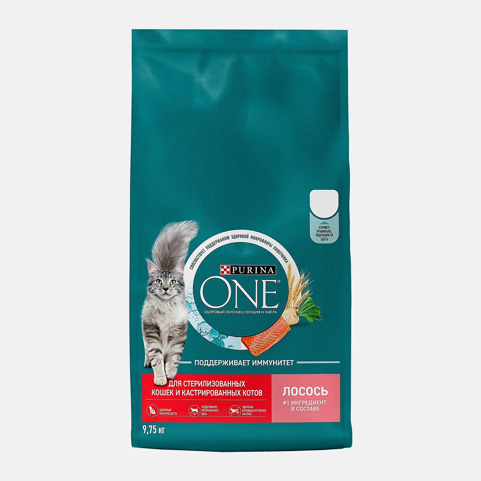 Сухой корм для стерилизованных кошек с лососем и пшеном Purina ONE 9.75кг - фото 2 Сухой корм для стерилизованных кошек с лососем и пшеном Purina ONE 9.75кг - фото 2