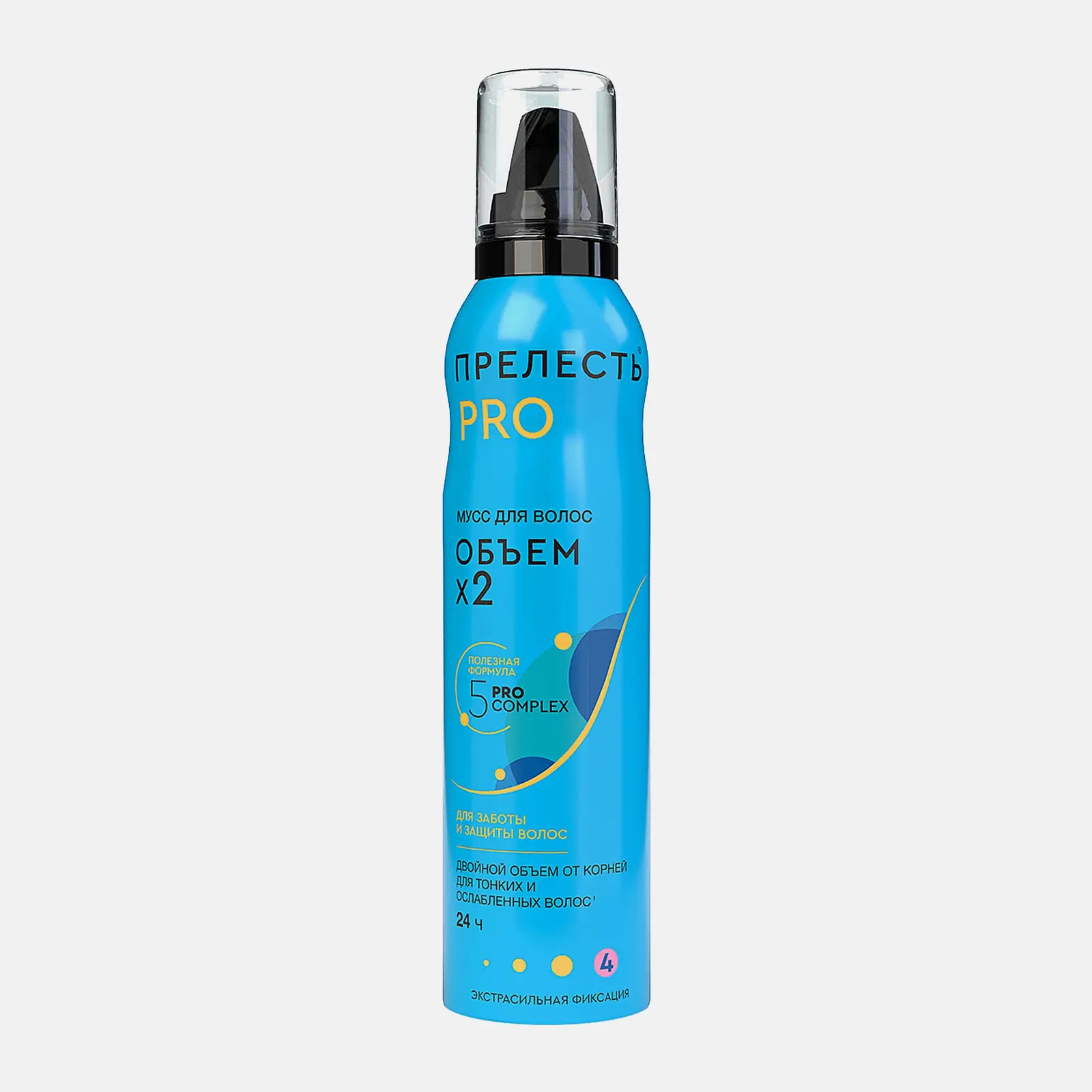 Мусс для укладки волос Объем х2 экстра сильная фиксация Прелесть Pro 160мл