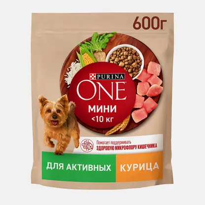Сухой корм для активных собак мини пород с курицей и рисом Purina ONE 600г