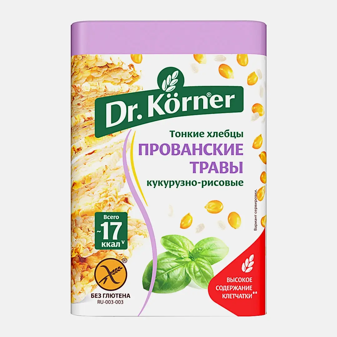 Хлебцы Кукурузно-рисовые с прованскими травами без глютена Dr.Korner 100г Хлебцы Кукурузно-рисовые с прованскими травами без глютена Dr.Korner 100г