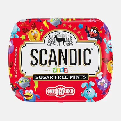 Конфеты освежающие малина и Смешарики без сахара Scandic 14г