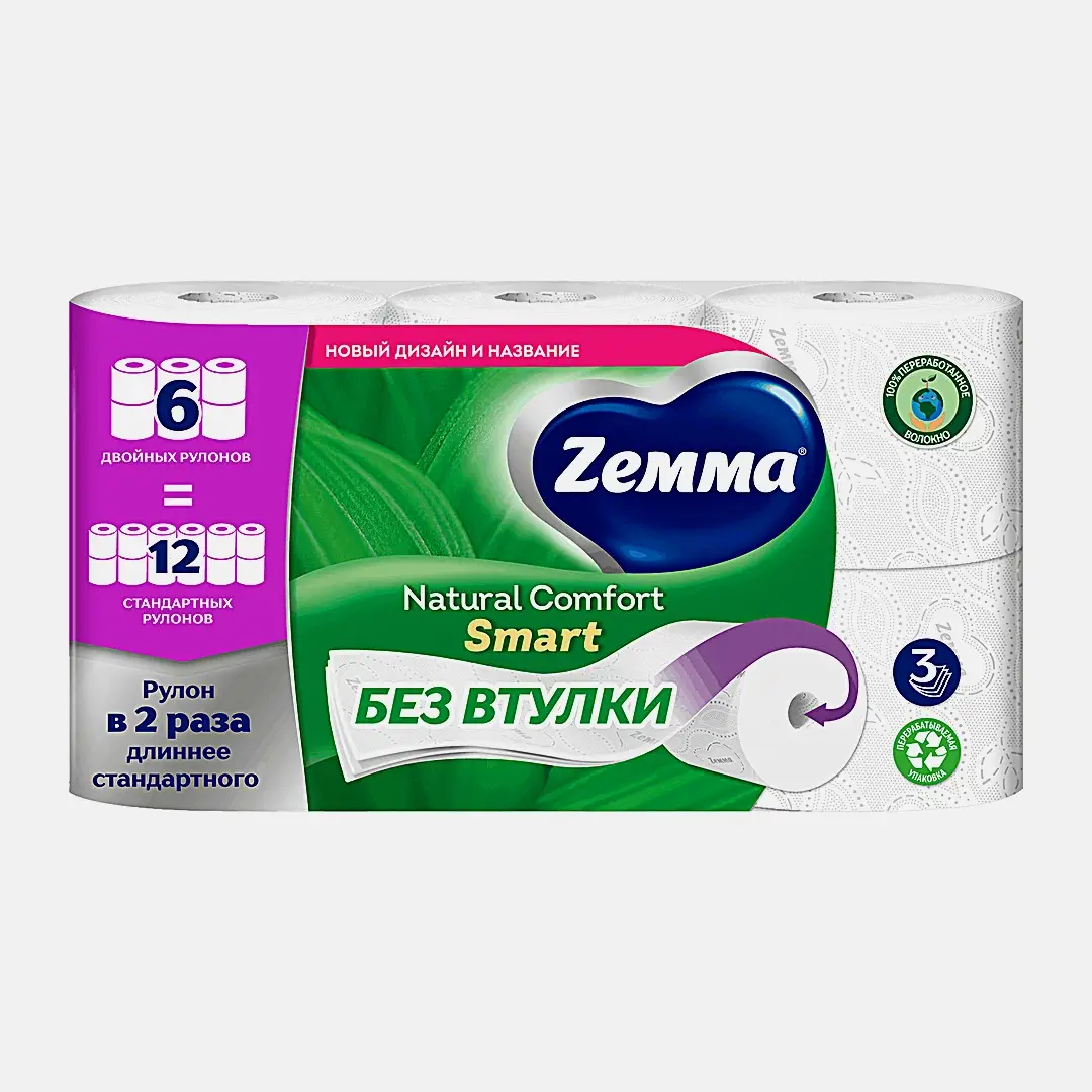 Туалетная бумага Смарт Natural Comfort Zemma 6 рулонов 3 слоя - фото 2 Туалетная бумага Смарт Natural Comfort Zemma 6 рулонов 3 слоя - фото 2
