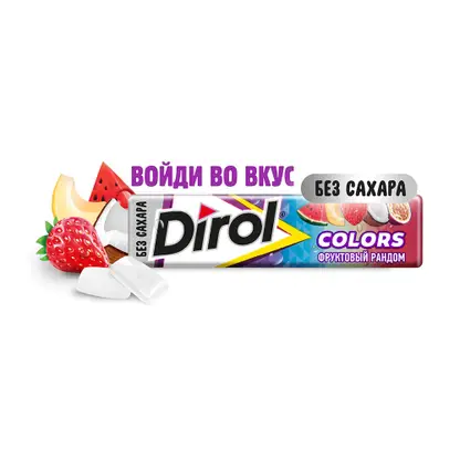 Изображение товара Жевательная резинка Dirol Colors Фруктовый рандом 13.6г Изображение товара Жевательная резинка Dirol Colors Фруктовый рандом 13.6г