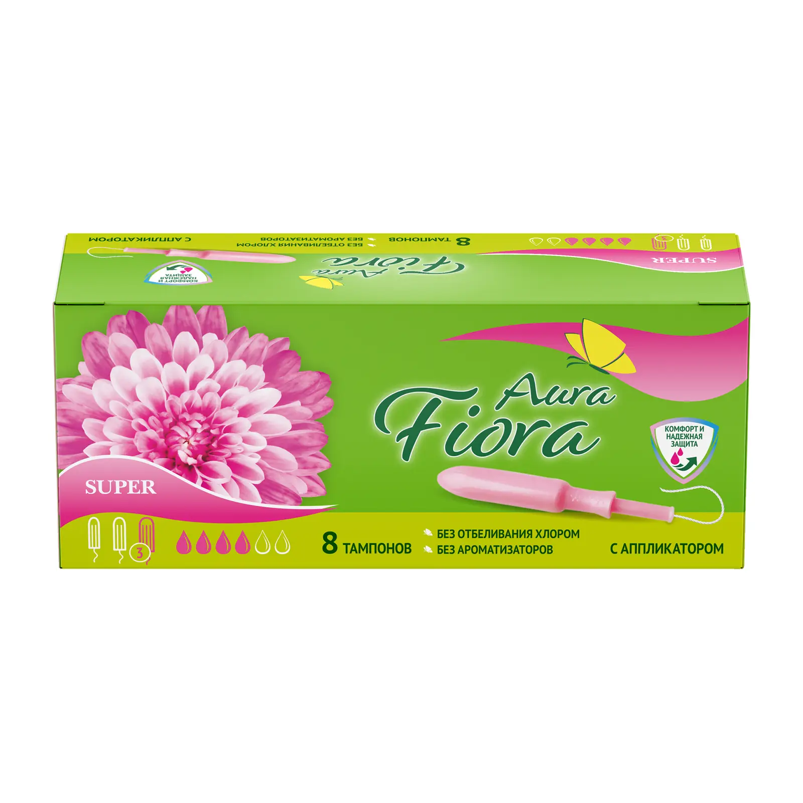 Тампоны Aura Fiora Super с аппликатором 4 капли 8шт