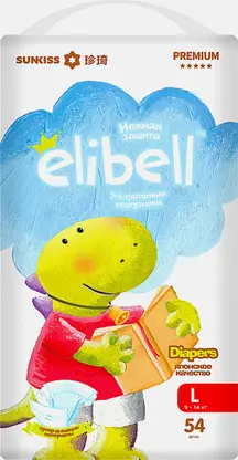 Подгузники для детей Elibell Premium р.L 9-14кг 54шт