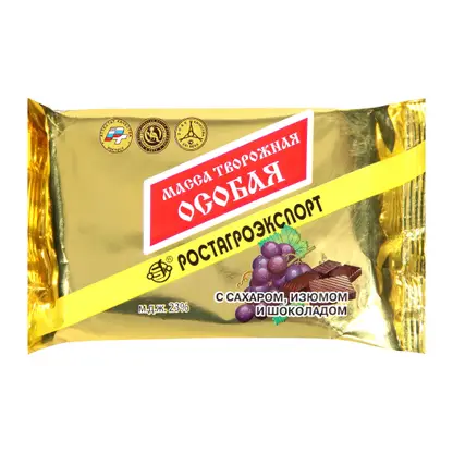 Изображение товара Масса творожная Ростагрокомплекс Особая с изюмом и шоколадом 180г