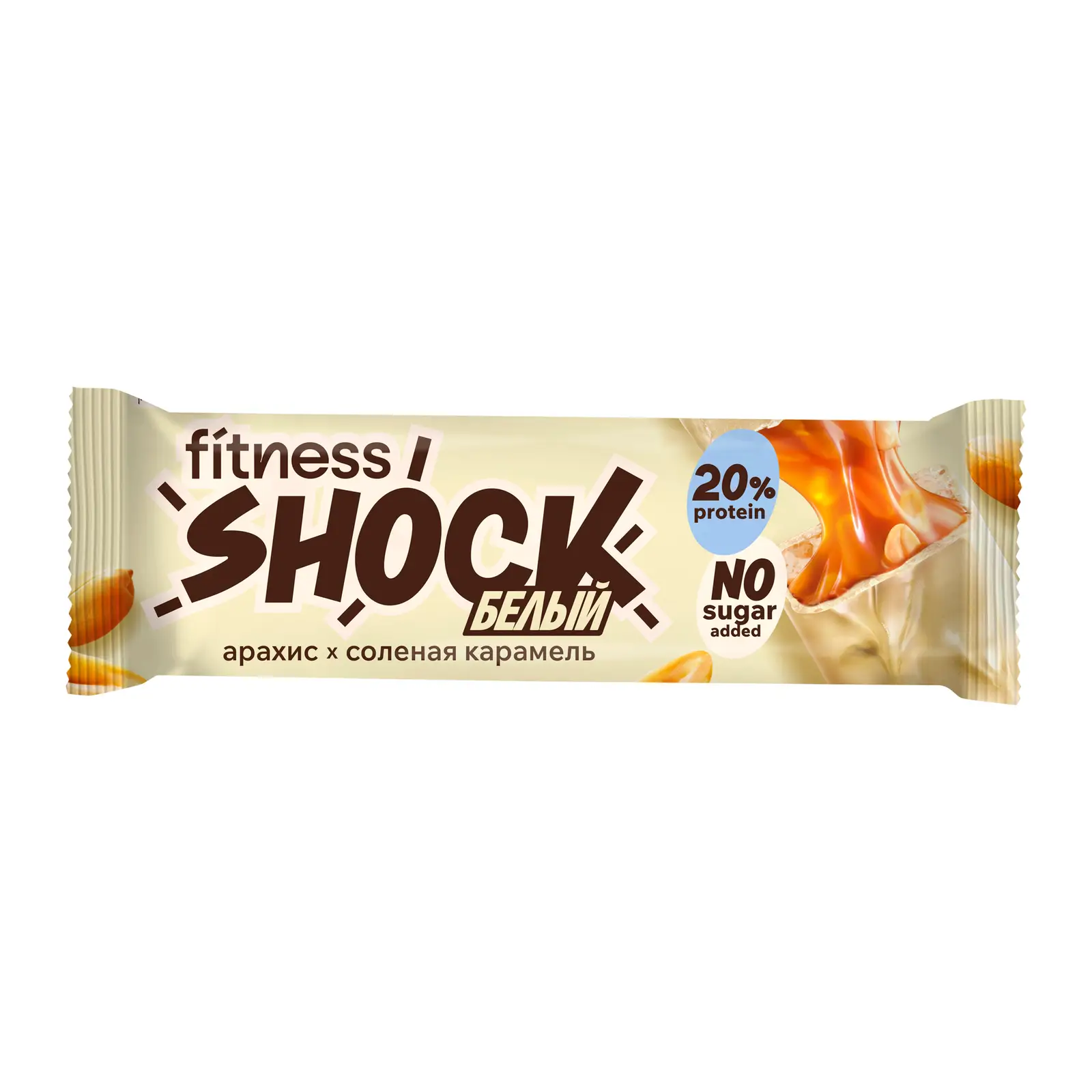 Изображение товара Батончик глазированный Соленый арахис Fitnesshock 50г протеиновый перекус