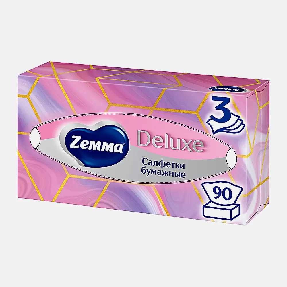 Салфетки бумажные Zewa Deluxe Design 3 слоя 90шт в ассортименте