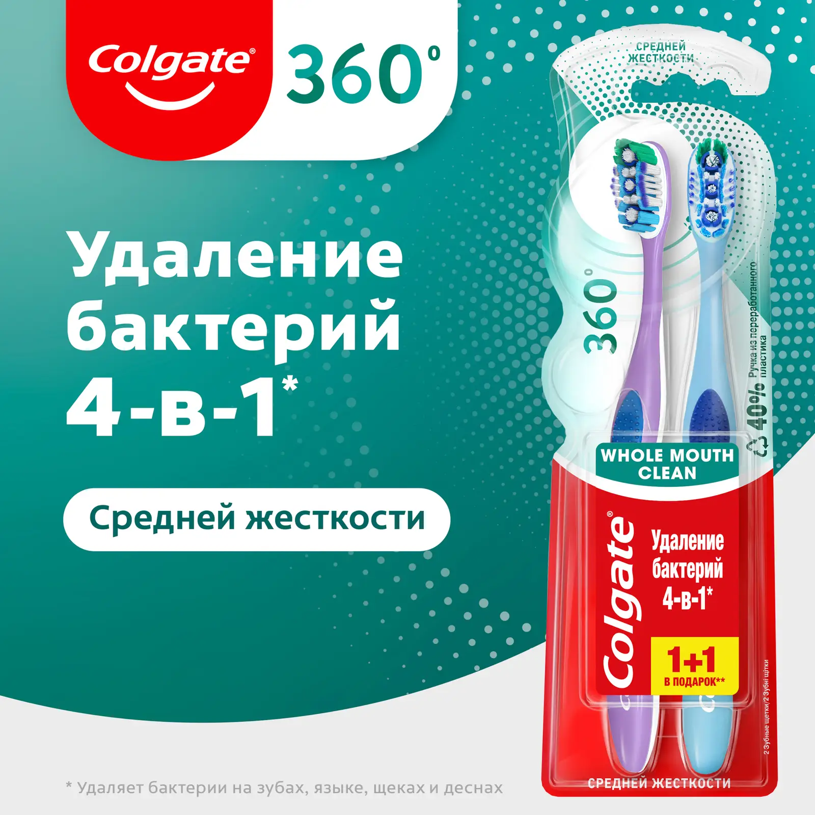 Зубная щетка Colgate 360 суперчистота средней жесткости 1+1