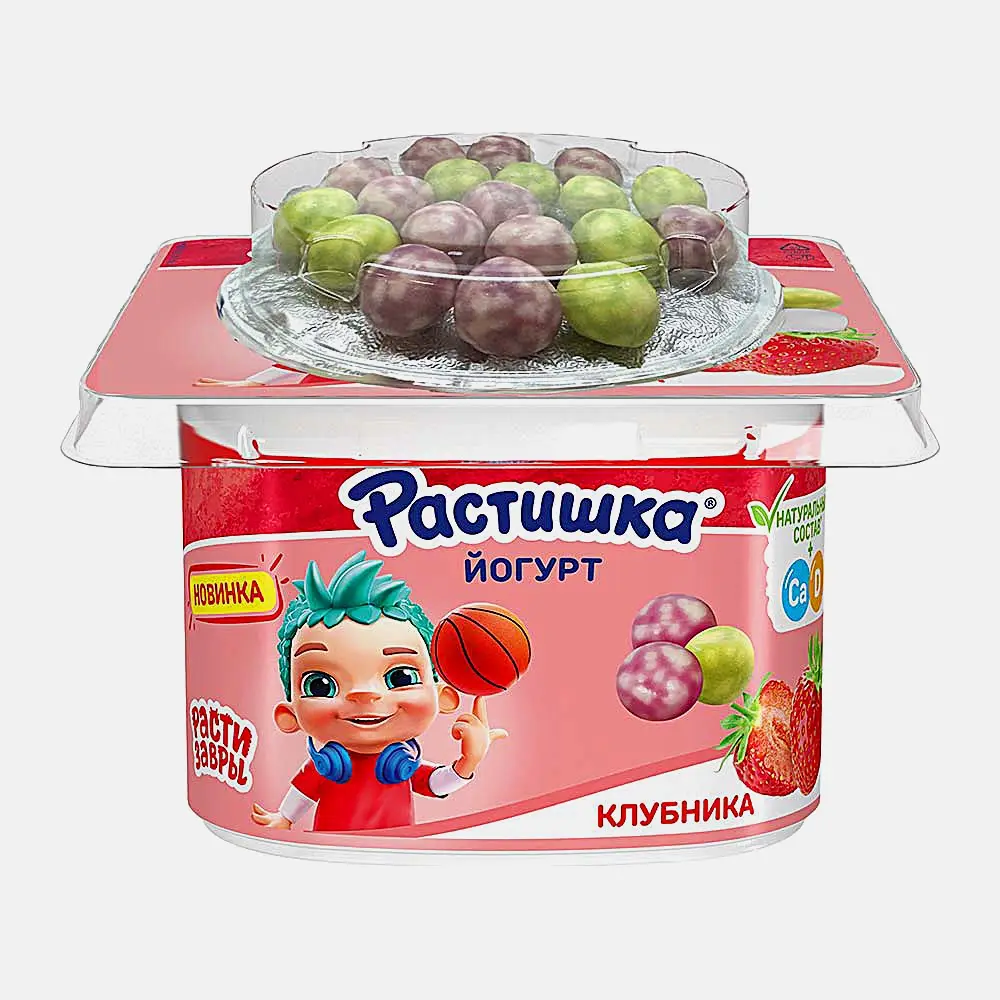 Йогурт с клубникой и злаковыми шариками Растишка 3% 117г