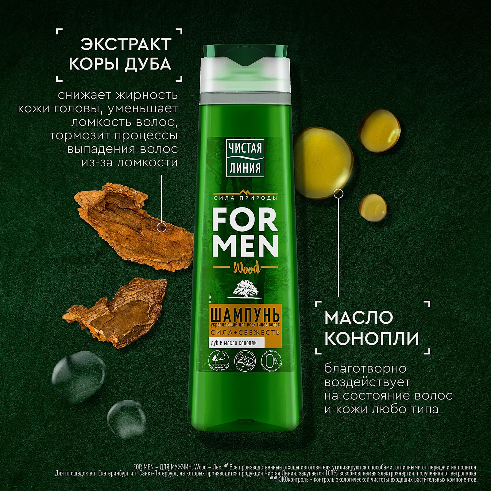 Укрепляющий шампунь для волос Чистая линия For Men 400мл