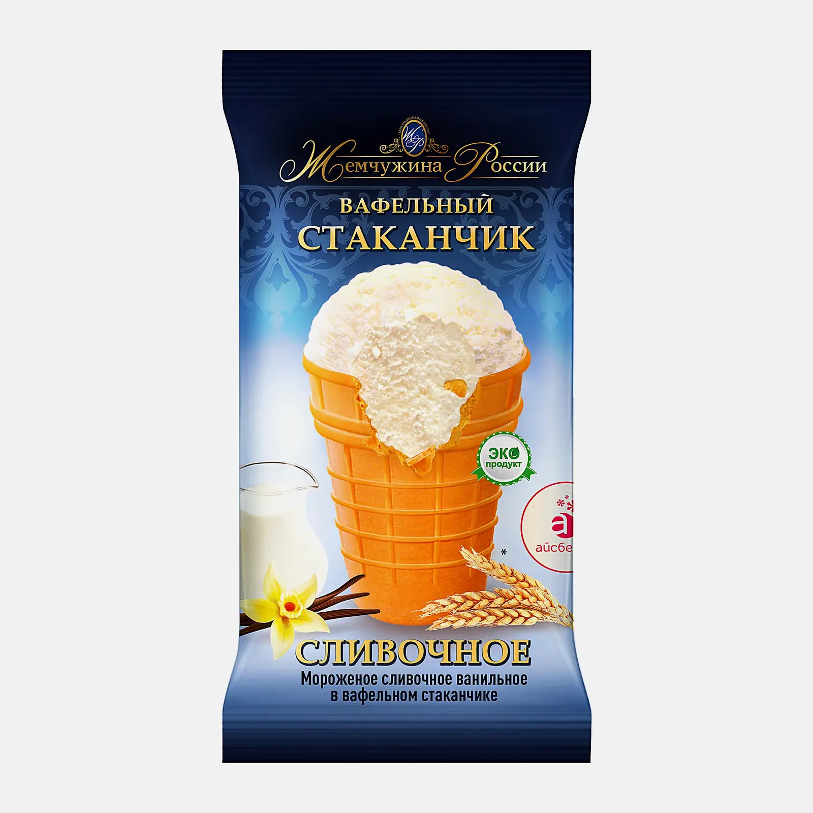 Изображение товара Мороженое сливочное ванильное в вафельном стаканчике 90 г Жемчужина России