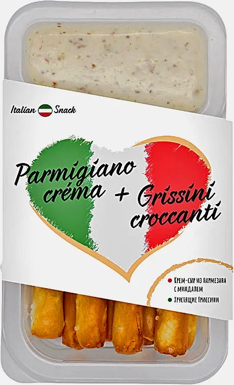 Изображение товара Крем-сыр Italian Snack с пармезаном миндалем и гриссини 50г