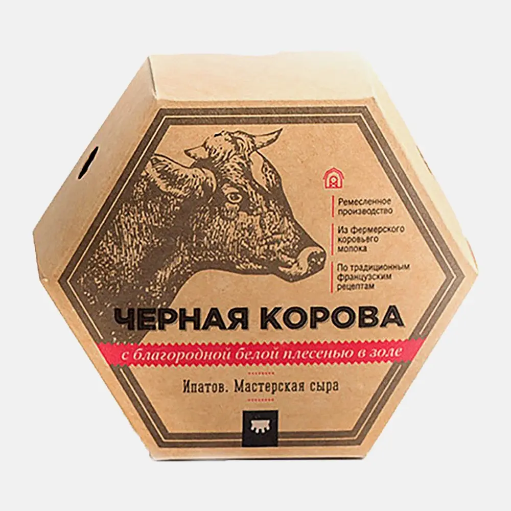 Сыр Ипатов Мастерская сыра Черная корова с белой плесенью в золе 55% 125г