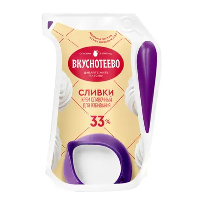 Изображение товара Сливки Вкуснотеево для взбивания ультрапастеризованные 33% 250г