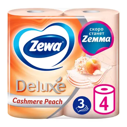 Изображение товара Туалетная бумага Zewa Deluxe Персик 3 слоя 4 рулона в ассортименте