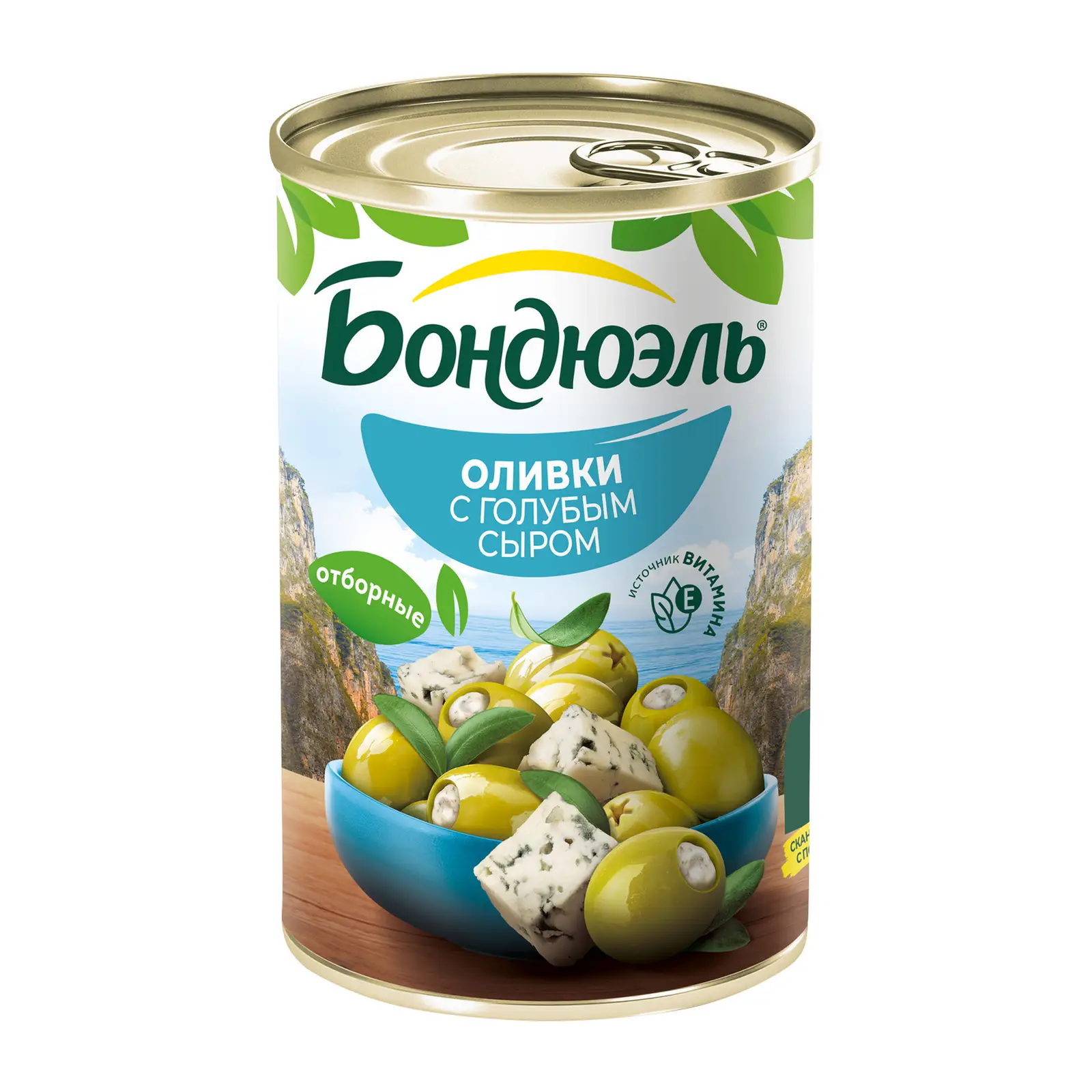 Изображение товара Оливки Bonduelle с голубым сыром 314мл крупные сочные с насыщенным вкусом