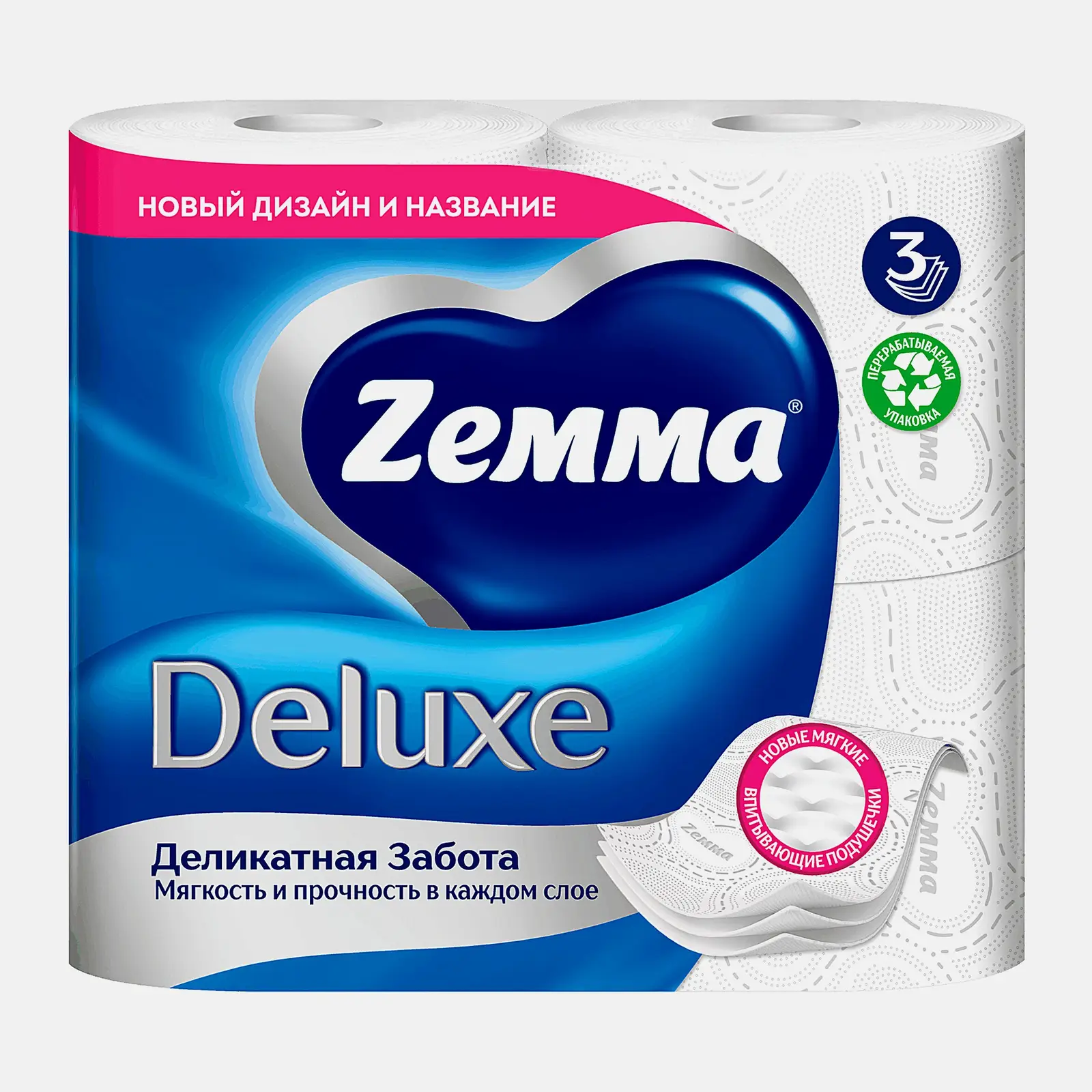 Туалетная бумага белая Deluxe Zemma 4 рулона 3 слоя