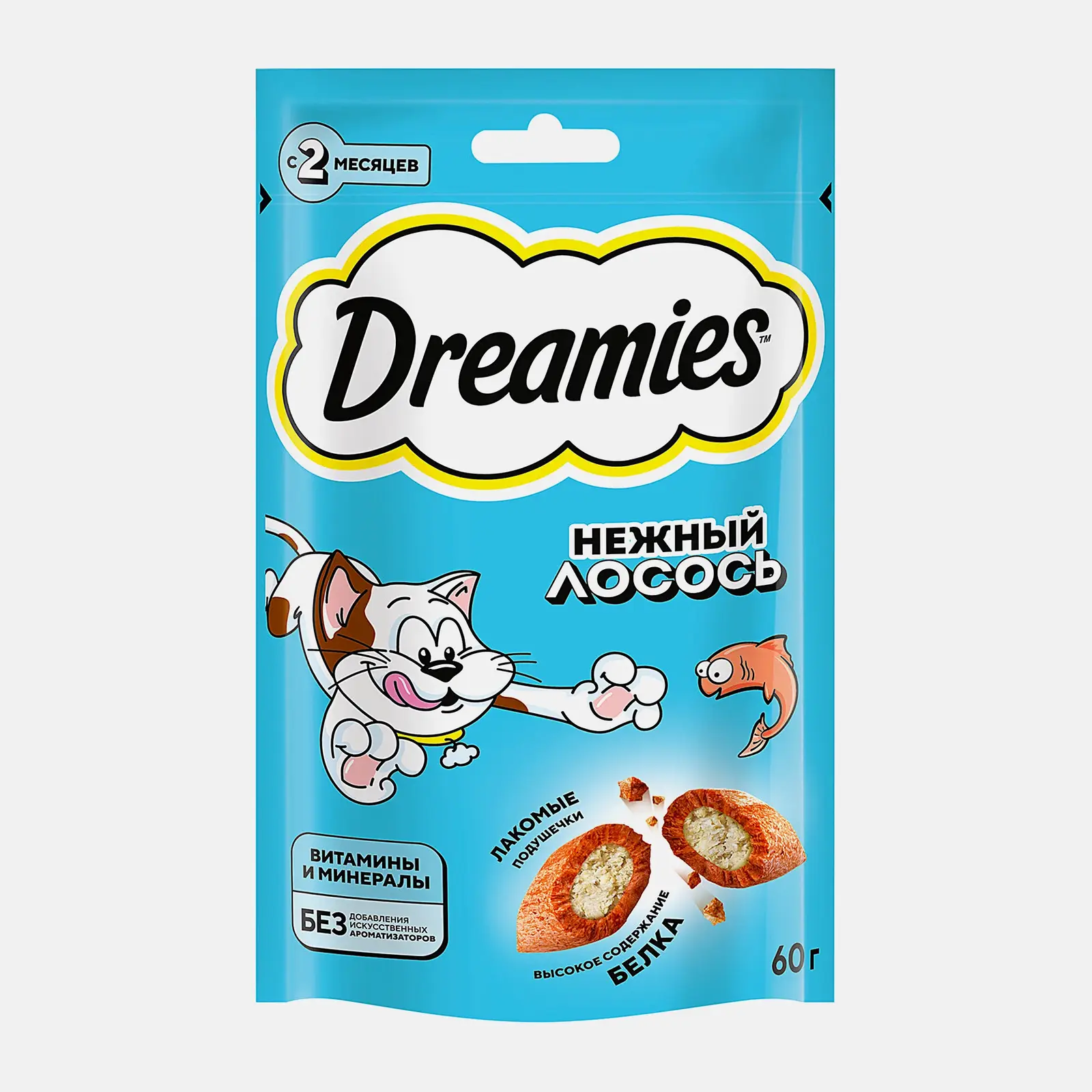 Изображение товара Лакомство для кошек Dreamies Подушечки с лососем 60г вкусное и полезное
