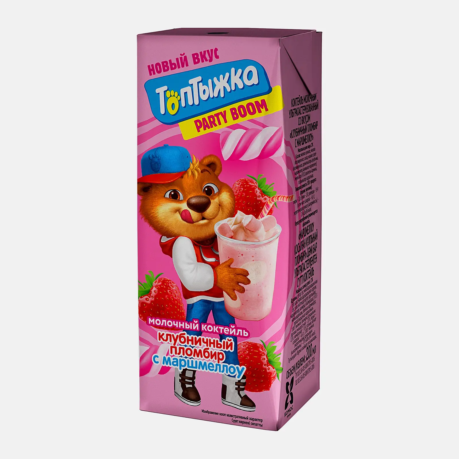 Изображение товара Молочный коктейль Топтыжка Клубничный пломбир с маршмеллоу 2% 200мл