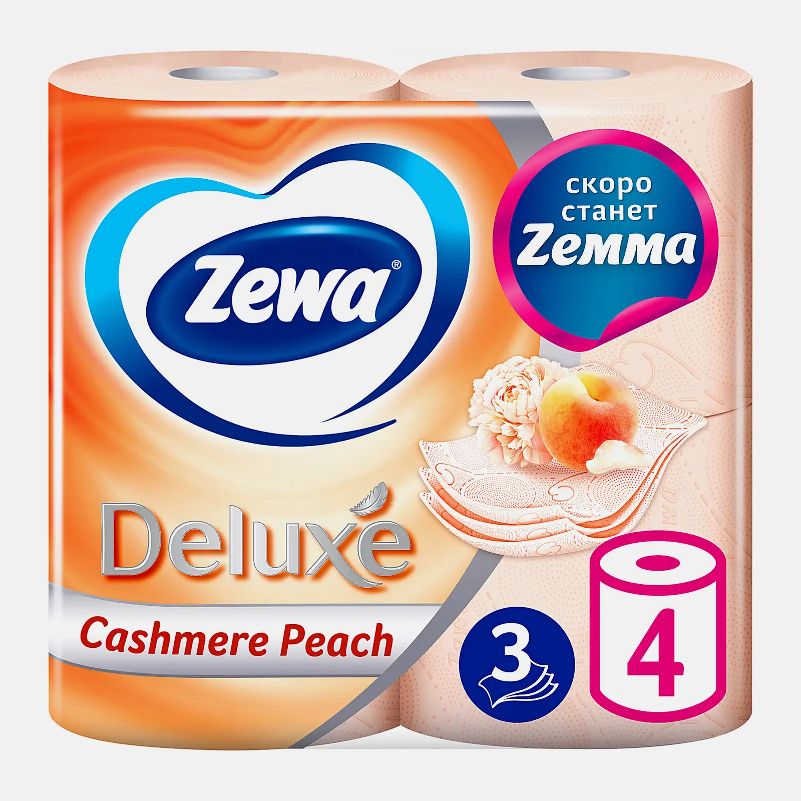 Изображение товара Туалетная бумага Zewa Deluxe с ароматом персика 3 слоя 4 рулона