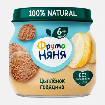 Пюре из цыпленка и говядины с 6 месяцев Фрутоняня 80г