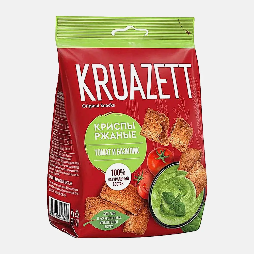 Изображение товара Крипсы сухарики ржаные с томатом и базиликом Kruazett 70г