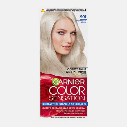 Стойкая крем-краска для волос Garnier Color Sensation Платиновый блонд 901 Серебристый блонд 110мл