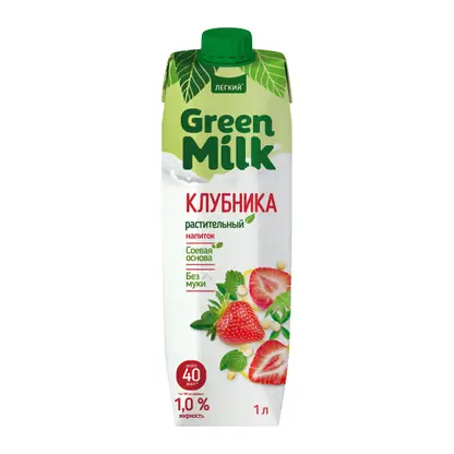 Изображение товара Растительный напиток соевый Клубника Green Milk 1% 1л Изображение товара Растительный напиток соевый Клубника Green Milk 1% 1л