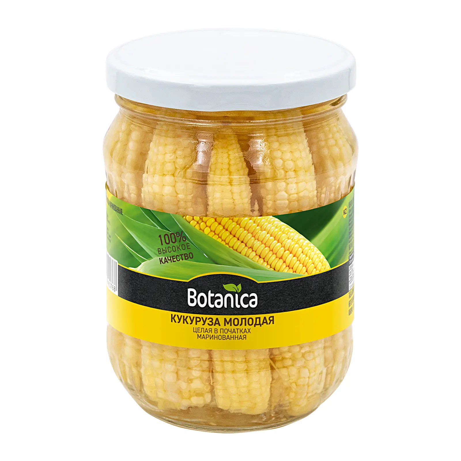 Изображение товара Маринованная кукуруза Botanica в початках 340г натуральный вкус длительный срок хранения